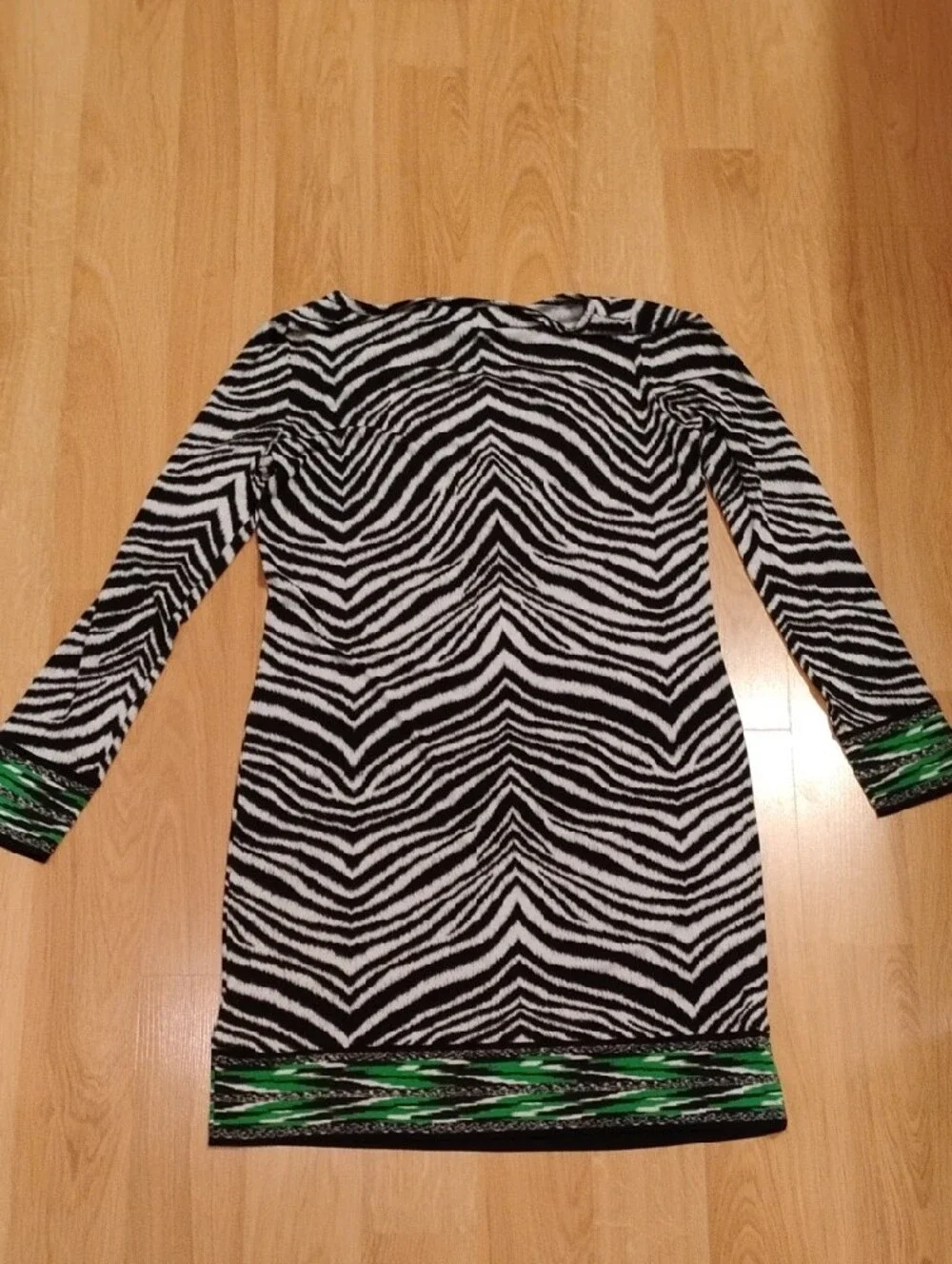 Michael Kors Black and White Zebra Print Dress with Green Trim